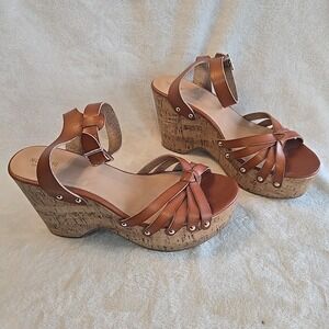 Mossimo Cork Platform Sandals Tan Ankle Strap Studded Women's 9.5 Festival Y2K